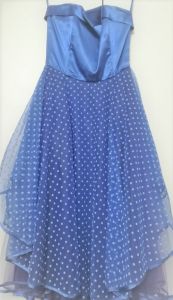 Adult Female Costumes to Hire - Blue Boobtube Dress with polka dots